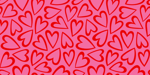 Leinwandbilder - Red love heart seamless pattern illustration. Cute romantic pink hearts background print. Valentine's day holiday backdrop texture, romantic wedding design.	