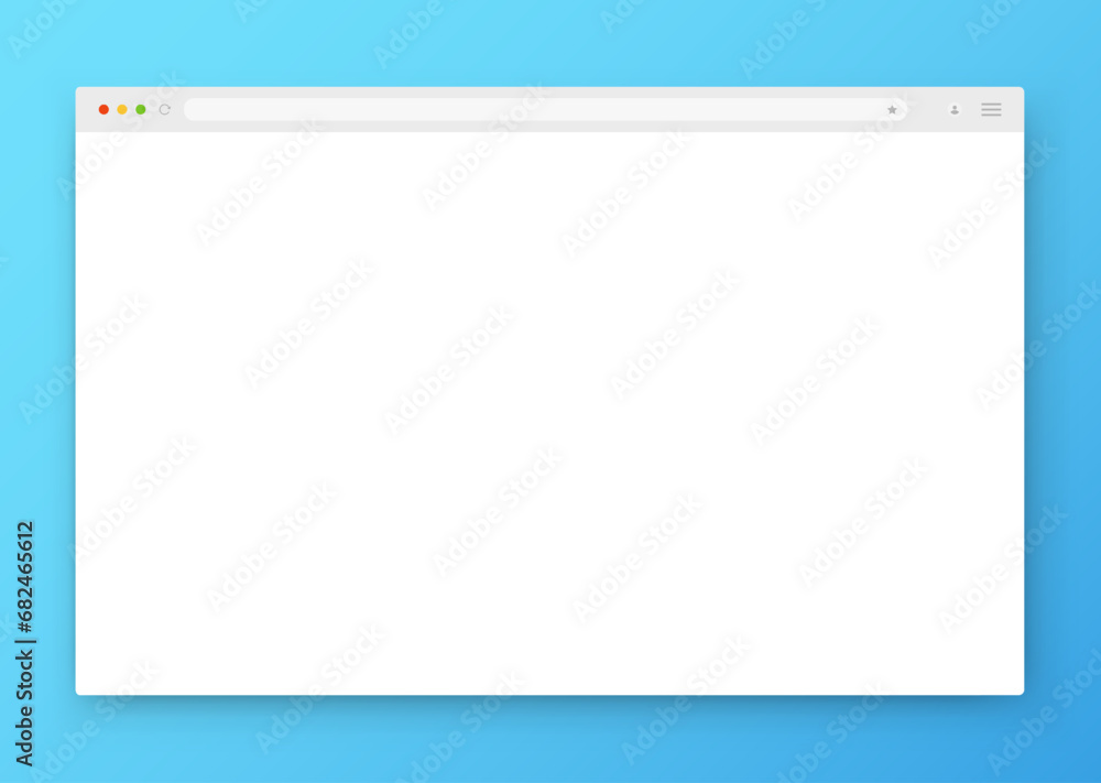An empty browser window in white on a blue background. Website layout ...