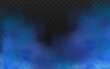 © gala - Blue magical fog over the ground.Illustration of night transparent clouds and fog over the river. Realistic neon magic mist steam on a transparent dark background.