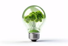 An Isolated Eco-friendly LED Bulb Powered By Solar Panels On A White Background Symbolizes Sustainable Energy.