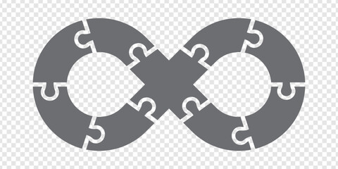 Sticker - Simple icon Infinity puzzle in gray. Infinity puzzle of nine pieces on transparent background for your web site design, app, UI.  EPS10.