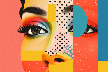 modern abstract portrait of a beautiful woman with bright colours and graphic shapes and lines