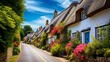 an image of a charming historic village with preserved thatched-roof cottages