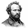 Black and white vintage engraving, headshot portrait of Samuel Colt, the famous American inventor and industrialist, white background, greyscale - Generative AI