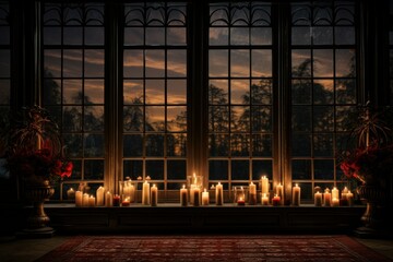 Wall Mural - Candlelit Windows - Generative AI