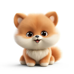 Poster - Cute Cartoon Pomeranian Dog Isolated on a White Background