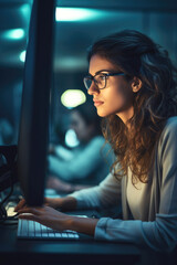 Female web developer is working in a modern office