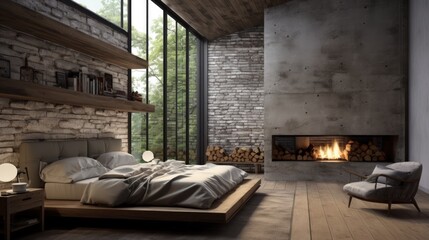 Aufkleber - The Modern of Loft Bedroom / 3D render image