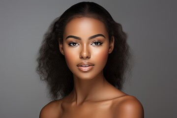 Beautiful African American woman on gray background