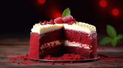 Canvas Print - Sliced Red Velvet Cheesecake for St. Valentine's Day, copy space for your text