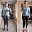 Selfie of a weight loss body transformation, before and after photo of 40 year old woman