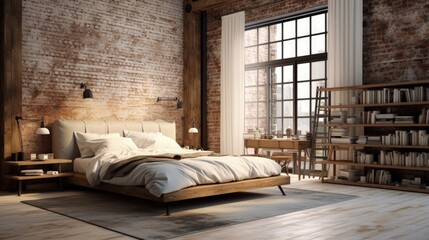 Canvas Print - The Modern of Loft Bedroom / 3D render image