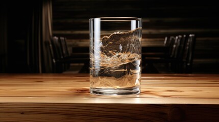 Canvas Print - Water flows into a glass placed on a wooden bar.