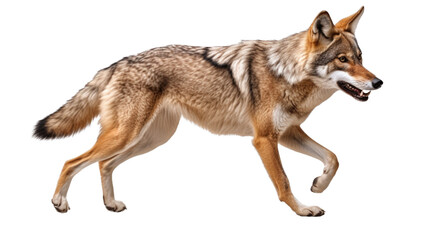 Wall Mural - a coyote, in motion, full body in an isolated and transparent PNG in a Wildlife-themed, photorealistic illustration. Generative ai