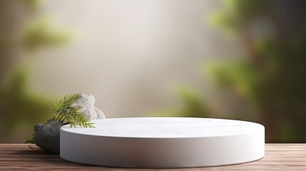 Aufkleber - White minimal Stone podium plates product display pedestal strong stand rock white nature material for placing products fashion cosmetics skincare 3d background