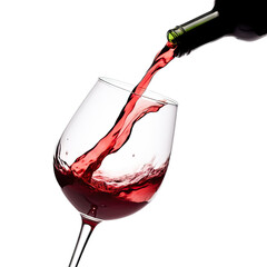 Wine being poured into a wine glass in a side view in an isolated and transparent PNG in a Drink-themed, photorealistic illustration. Generative ai