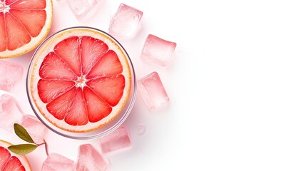 Canvas Print - Pink cocktail with vodka, grapefruit and ice, soft cocktail, refreshing summer drink, isolated on white, top view