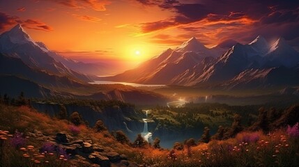 Wall Mural - Mountains during sunset. Beautiful natural landscape in the summer time
