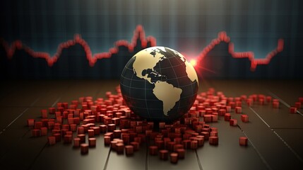 Sticker - Worldwide Inflation background. Recession causes Inflation. Financial crisis business market graph on economic background with growth money price arrow inflation.