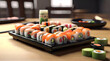 Fresh sushi plate on the table generated by AI