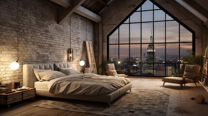 Aufkleber - The Modern of Loft Bedroom / 3D render image