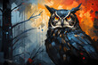 Captivating owl in a wooded area of the forest of a vast wilderness landscape