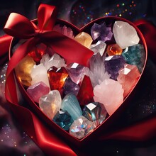 Heart Shaped Box With Bow And Gemstones Illustrated The Valentine's Day And Love Generative Ai