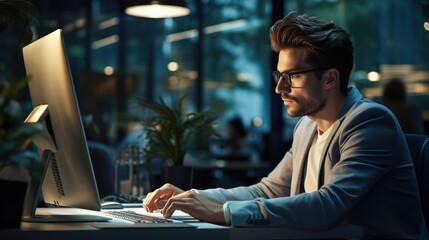Aufkleber - Young man working on computer in a office, Office luxury.