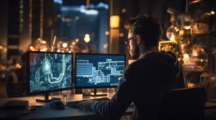 Leinwandbilder - Software engineer coding at a computer workstation.