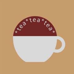 Wall Mural - Logo Vector illustration of a gray cup of brown tea with lettering tea on a beige background