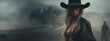 A Beautiful Badass Blonde Cowgirl - Amazing Cowgirl Background - Clothes are in the Raw, Tough and Grunge Style - Blonde Cowgirl Wallpaper created with Generative AI Technology