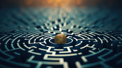 Wall Mural - A golden key is sitting in the middle of a maze, AI