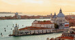 Panoramic view of Grand Canal with gondola and Basilica Santa Maria Della Salute, Venice, Italy