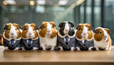 Fototapeta  - Job interview business concept. Applicants wearing suits sitting in line, waiting. Guinea Pigs    ,ai generated