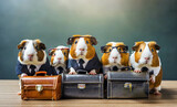 Fototapeta  - Job interview business concept. Competitors wearing suits sitting in line, waiting. Guinea Pigs    ,ai generated