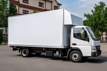 cargo truck empty bodywork mockup. poster on vehicle business marketing concept