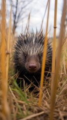 Wall Mural - porcupine hidden predator photography grass national geographic style 35mm documentary wallpaper