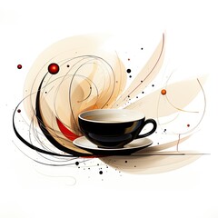 Wall Mural - coffee cup logo abstract caricature surreal playful painting illustration tattoo geometry modern
