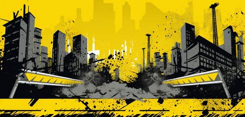 Wall Mural - Vector background with a yellow urban city street art grunge construction warning.