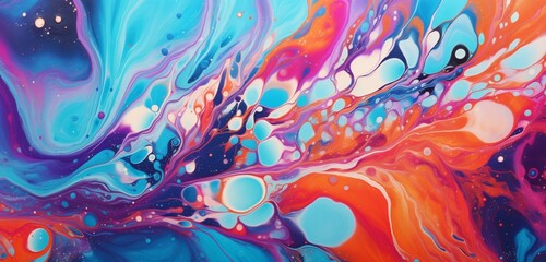  Wet paints in a vibrant abstract pattern on an oily surface.