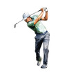 Man - golfer hitting ball and swinging with golf club. Isolated transparent background