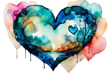 Wall Mural - beautiful background with watercolor heart symbol of love