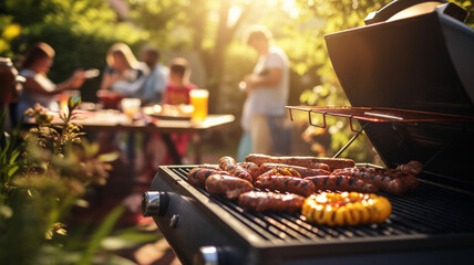 Wall Mural - group of people having barbecue