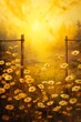 field daisies butterflies sun fences border standing astride gate begin again yellow blacks praising barriers