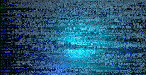 Wall Mural - Abstract blue binary background. Artificial intelligence, big data and machine learning concept. 3D render illustration.