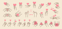 Illustration Collection Of Hands In Various Poses Giving Love And Gifts