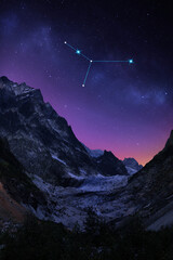 Wall Mural - Cancer constellation in starry sky over mountains at night