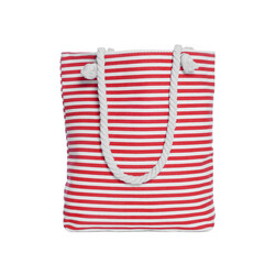 Canvas Print - Stylish striped beach bag isolated on white