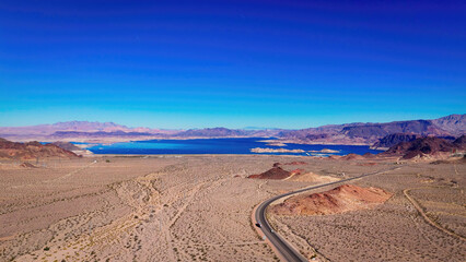 Wall Mural - Lake Mead in the Nevada desert from above aerial view - aerial photography