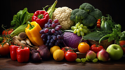 Wall Mural - green red yellow purple vegetables and fruit fresh